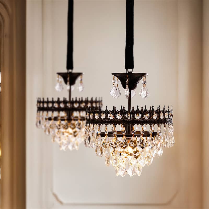 30/60CM Round Crystal Light Fixture with 3 Color Black Gold Crown Design Chandelier for Entryway, Living Room, Bedroom - 30M