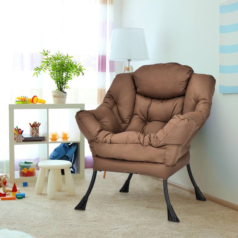 Modern Polyester Fabric Lazy Chair with Side Pocket - 32" x 29.5" x 37.5"