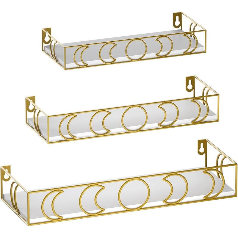 3 Pack Small Floating Book Plant Shelves - 2.75"D x 15.98"W x 5.27"H - White Gold