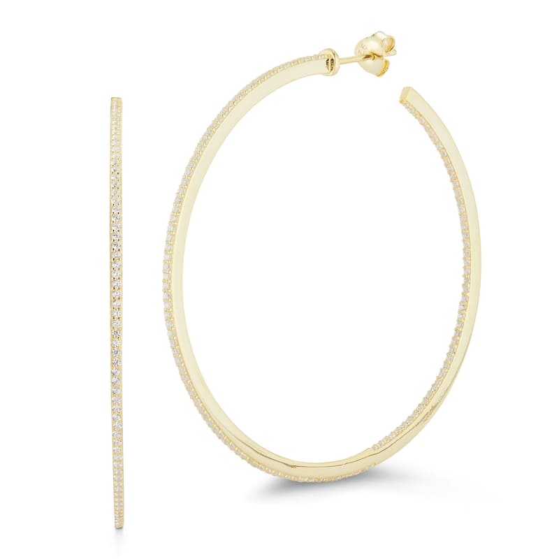 Soleil Sterling Silver Inside Out CZ Large Thin Hoops - Yellow