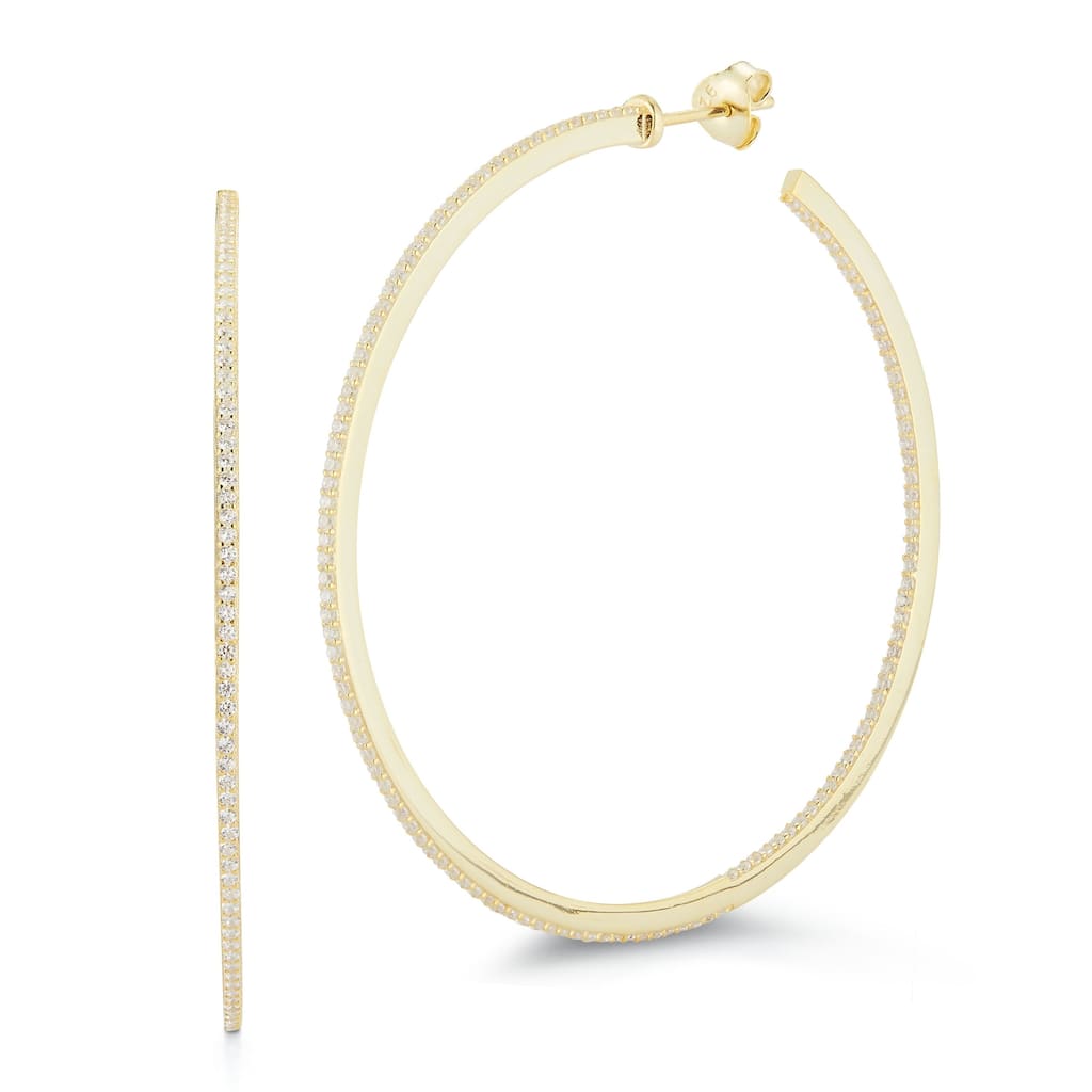 Soleil Sterling Silver Inside Out CZ Large Thin Hoops