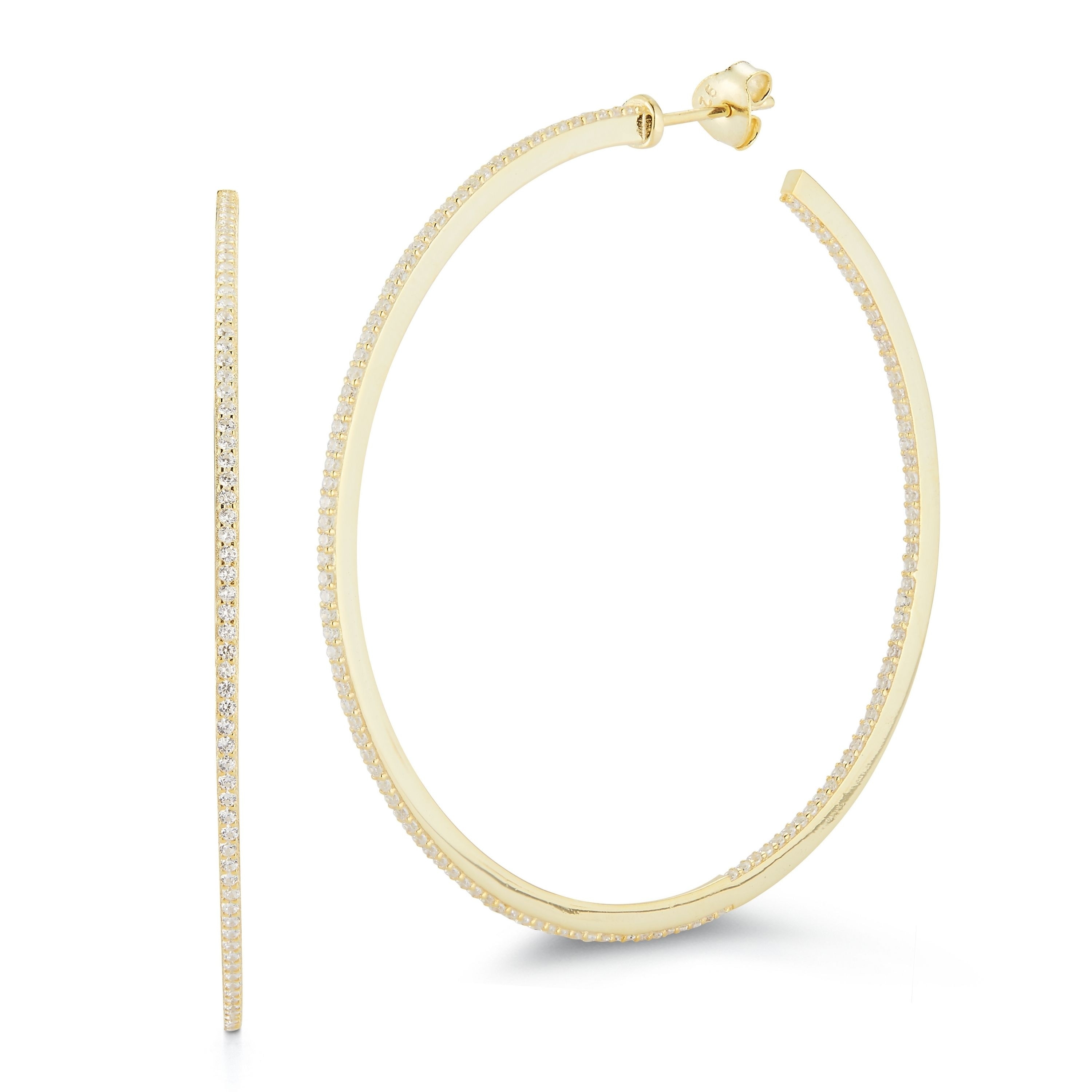 Soleil Sterling Silver Inside Out CZ Large Thin Hoops