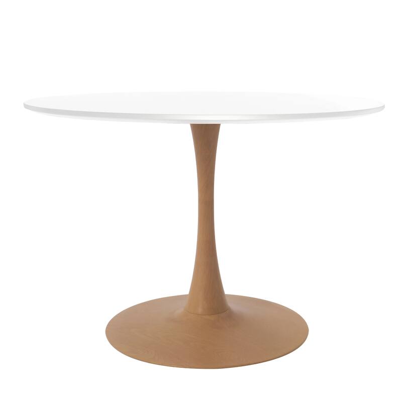 Bristol 35" Round Dining Table with Sintered Stone Top and Natural Wood Steel Pedestal Base for Modern Kitchen and Dining Room