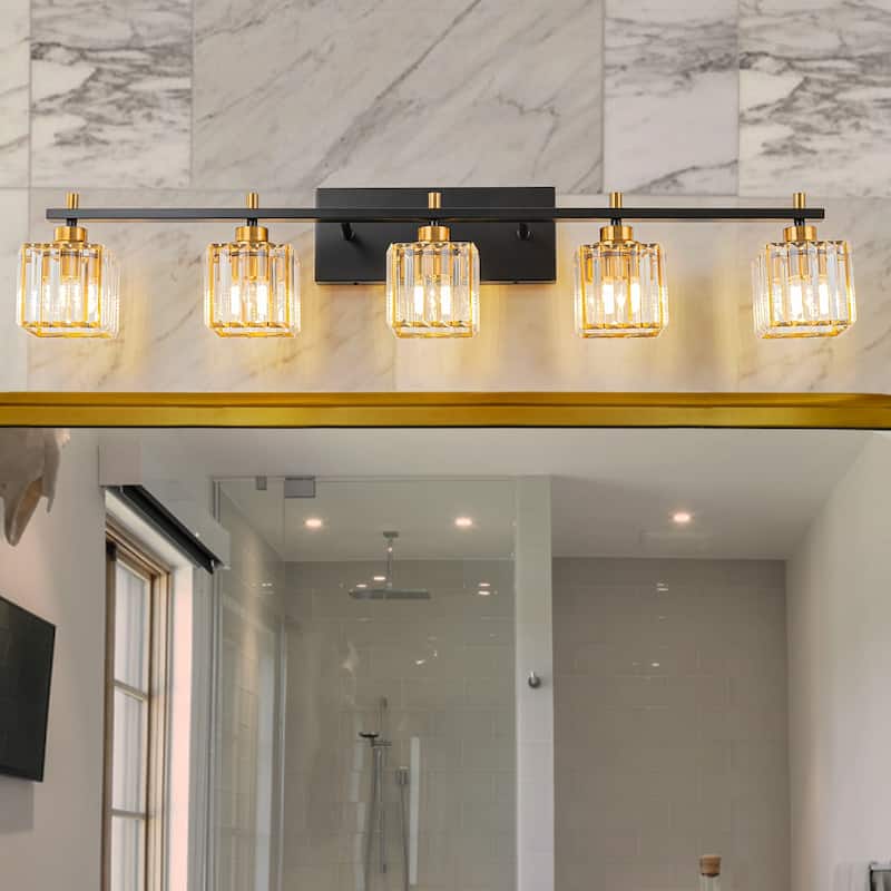Modern Dimmable Glam Crystal Black Gold Bathroom Vanity Lights - 5-Lights - Black & Gold