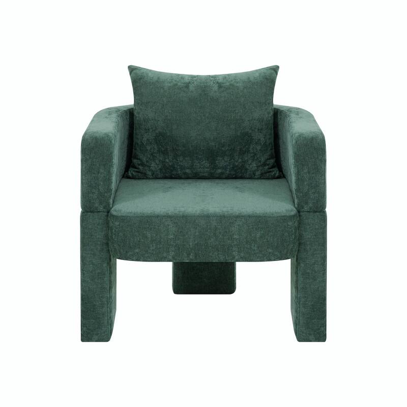 Modern 3-Leg Chenille Accent Chair with Ergonomic Arms & Removable Pillow