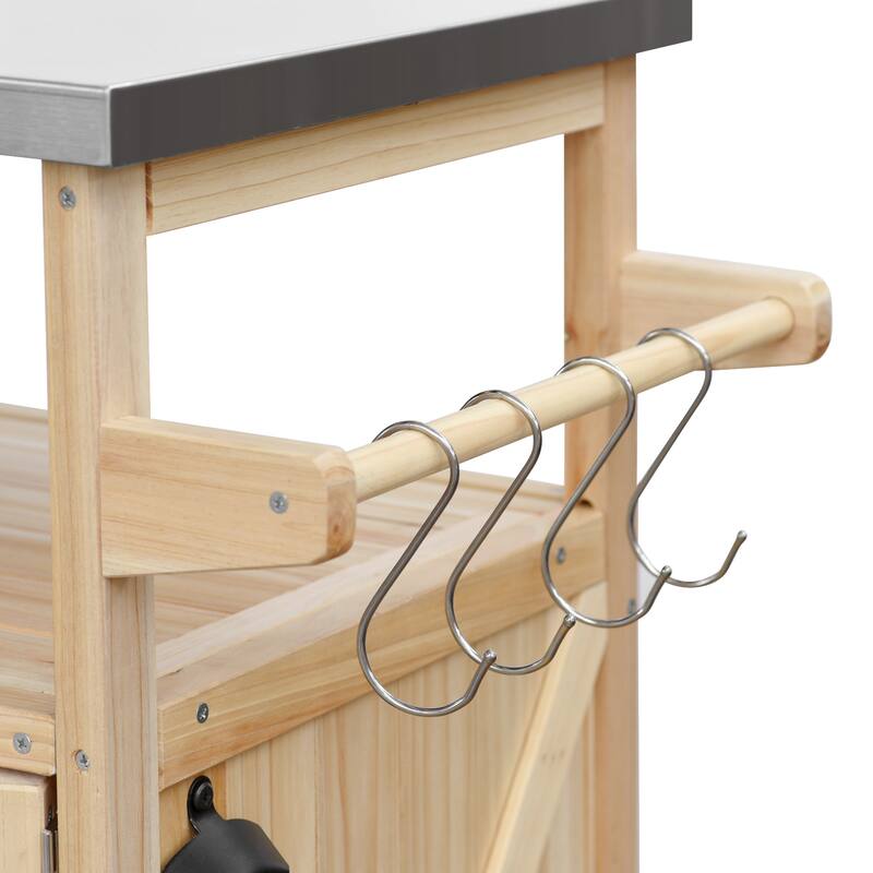 Farmhouse Kitchen Island with Stainless Steel Top, Rolling Grill Solid Wood Storage Cabinet wSpice Rack & Towel Rack for Kitchen