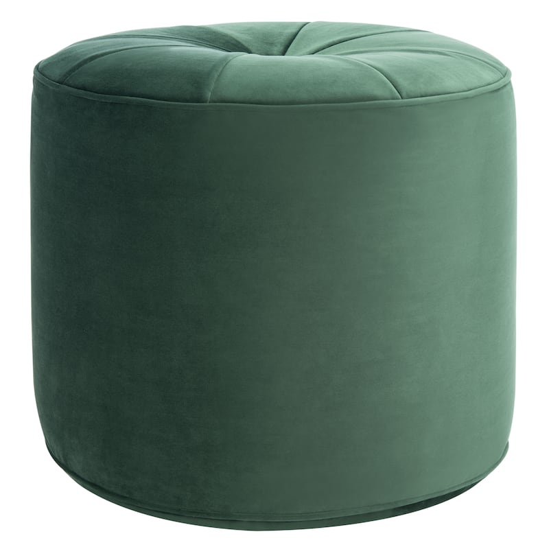 SAFAVIEH Mukades Velvet Cylinder Pouf Ottoman - Dark Emerald Green