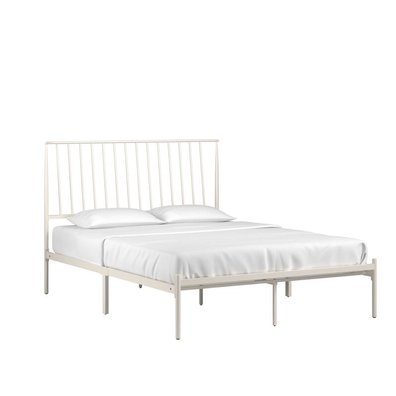 Bliss Metal Platform Bed with Curved Metal Headboard by iQ Modern - White - Queen