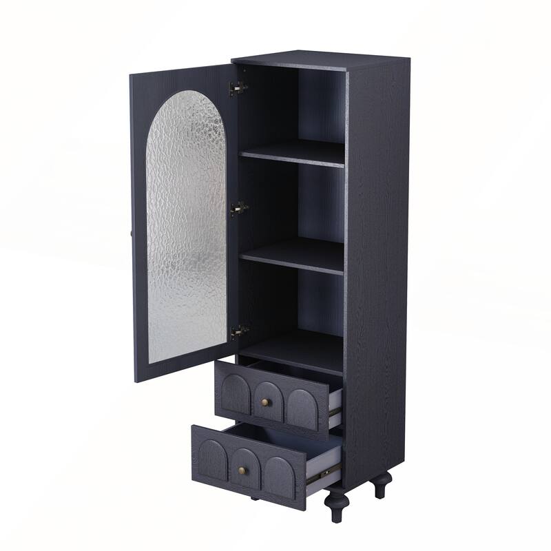 Tall Dark Blue Storage Cabinet with Tempered Glass Door and Adjustable Shelf for Versatile and Stylish Home Organization