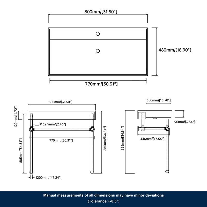 Alvana 47'' x 19'' Console Bathroom Sink Solid Surface with Gold Leg
