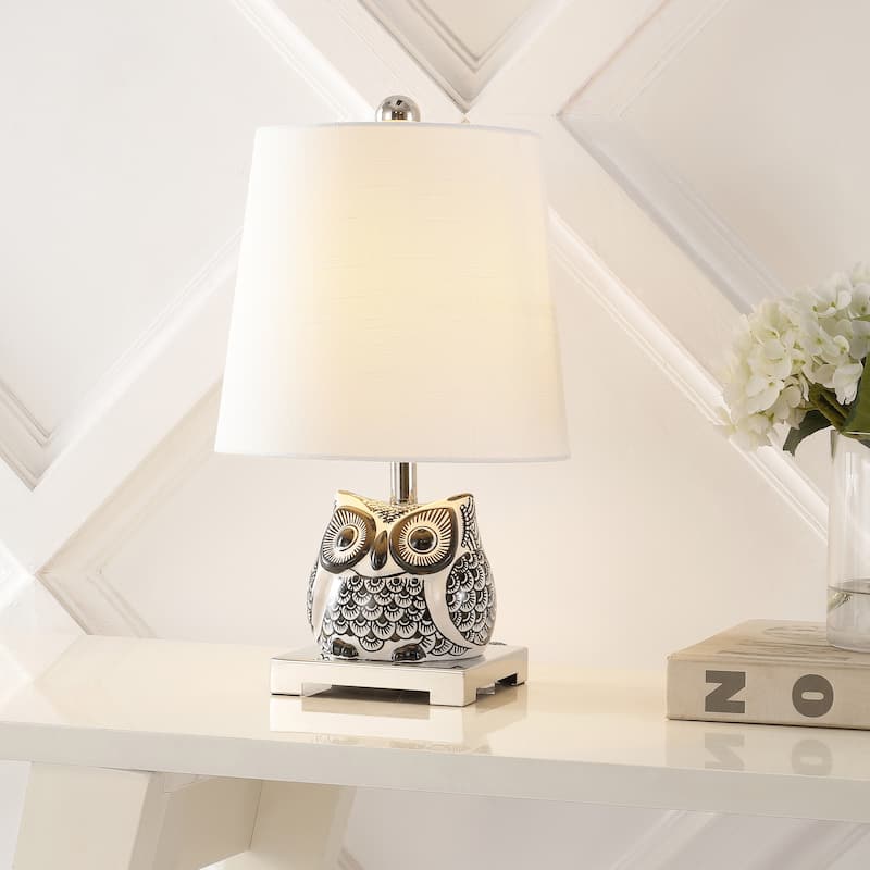 Tiki 16" Ceramic Mini LED Table Lamp, Blue/White by JONATHAN Y - 16