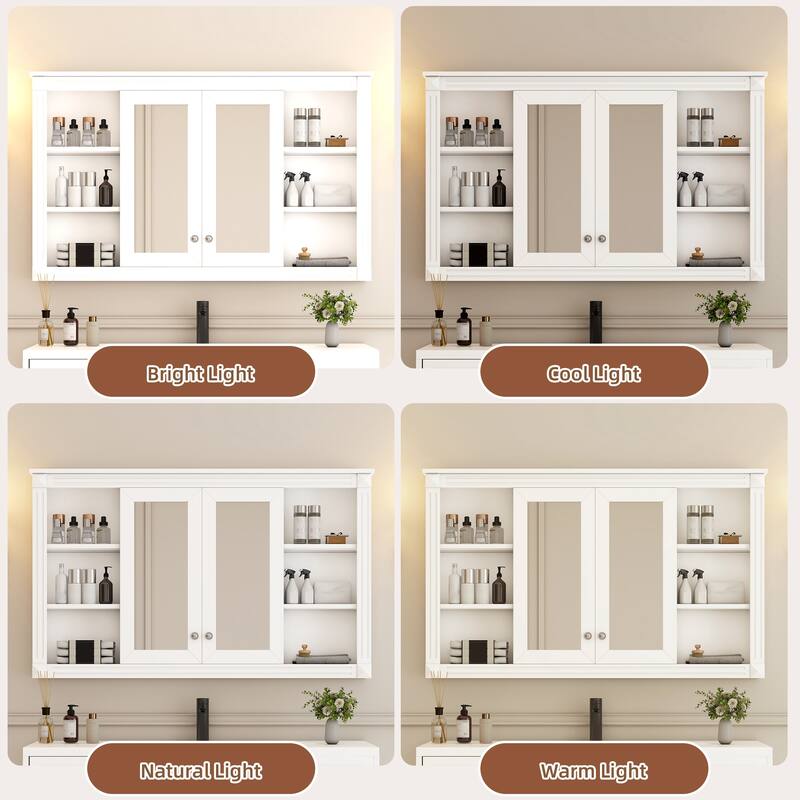 47 Inch Wall Mounted Bathroom Mirror Medicine Cabinet with Storage, Adjustable Shelf and Open Shelves