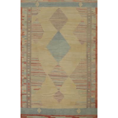 Hand Woven Oriental 100% Wool Carpet Southwestern Tribal Yellow & Gold Kilim Area Rug - 12' 2'' X 9' 5''