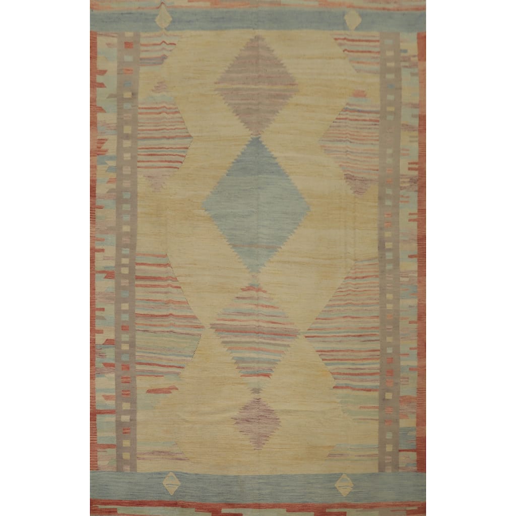 Hand Woven Oriental 100% Wool Carpet Southwestern Tribal Yellow & Gold Kilim Area Rug - 12' 2'' X 9' 5''