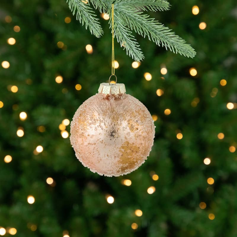 Frosted Fused Glass Christmas Ball Ornament - 3.25" - Rose Gold