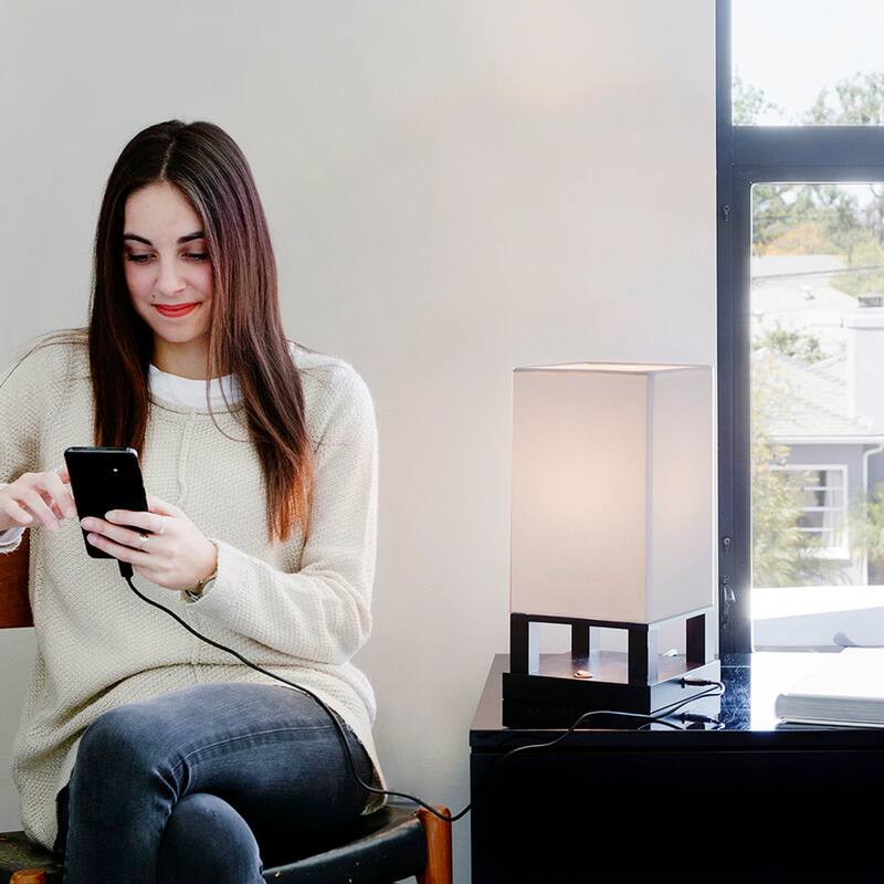 Brightech Maxwell 14 in. Black Indoor Table Lamp with USB Port (2-Pack)