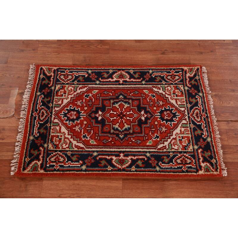 Hand Knotted Oriental 100% Wool Carpet Traditional Medallion Oranges & Rust Heriz (serapi) Area Rug - 3' 0'' X 2' 0''