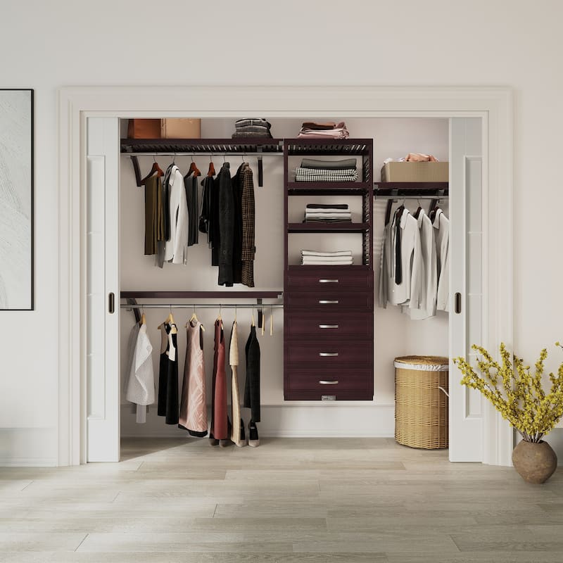 John Louis Home Solid Wood Reach-In Closet System with 5-Drawers Espresso