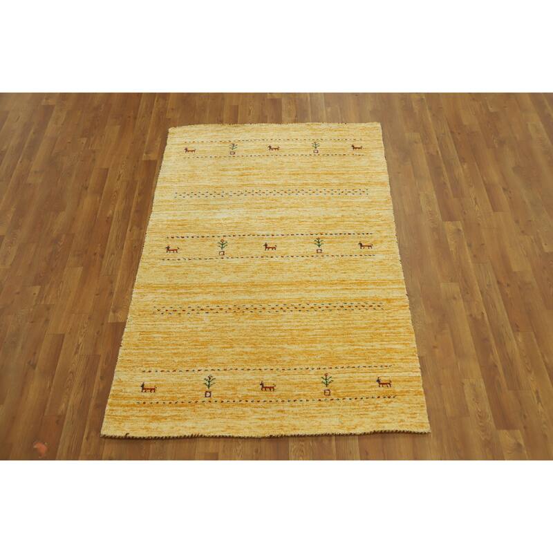 Little Animals Wool Gabbeh Oriental Accent Rug Tribal Geometric Carpet - 5' 9'' X 3' 10''