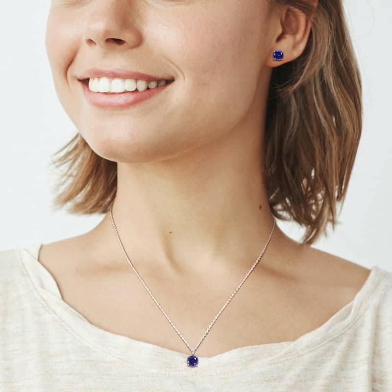Miadora Gemstone Birthstone Earrings and Necklace Set Sterling Silver