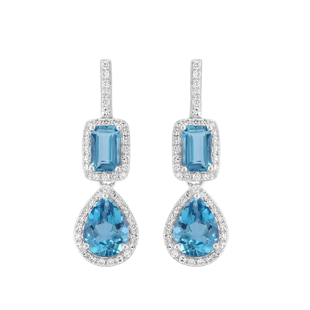 EFFY 14K White Gold Diamond London Blue Topaz Earrings