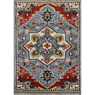 Blue Geometric Kazak Oriental Accent Rug Hand-Knotted Wool Carpet - 2'0" x 3'0"