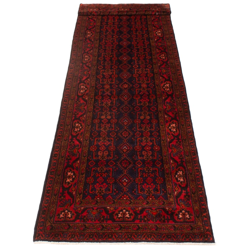 ECARPETGALLERY Hand-knotted Andelz Navy, Red Wool Rug - 3'8 x 14'4