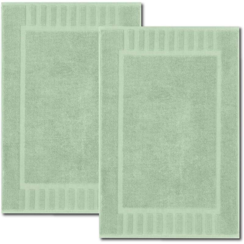 White Classic Luxury Cotton Bath Mat 22x34 Set of 2 - Green