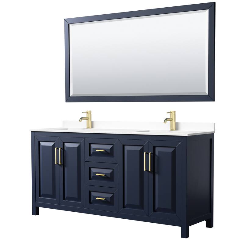 Wyndham Collection Daria 72" Free Standing Double Basin Vanity Set - Dark Blue / White Cultured Marble Top / Brushed