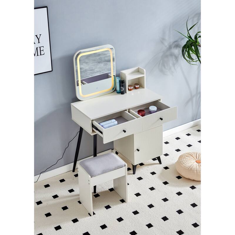 MM Fluted Makeup Vanity Desk - White - White