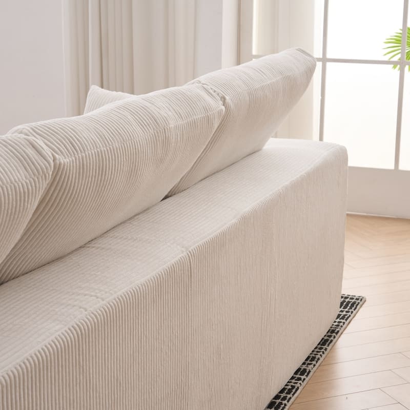 3-seater Modern Corduroy Couch Sofa with 3 Back Cushions and 2 Pillows