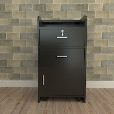 P2 Particle Board 2 Drawers 1 Door 3 Air Ducts Salon Cabinet Black - N/A