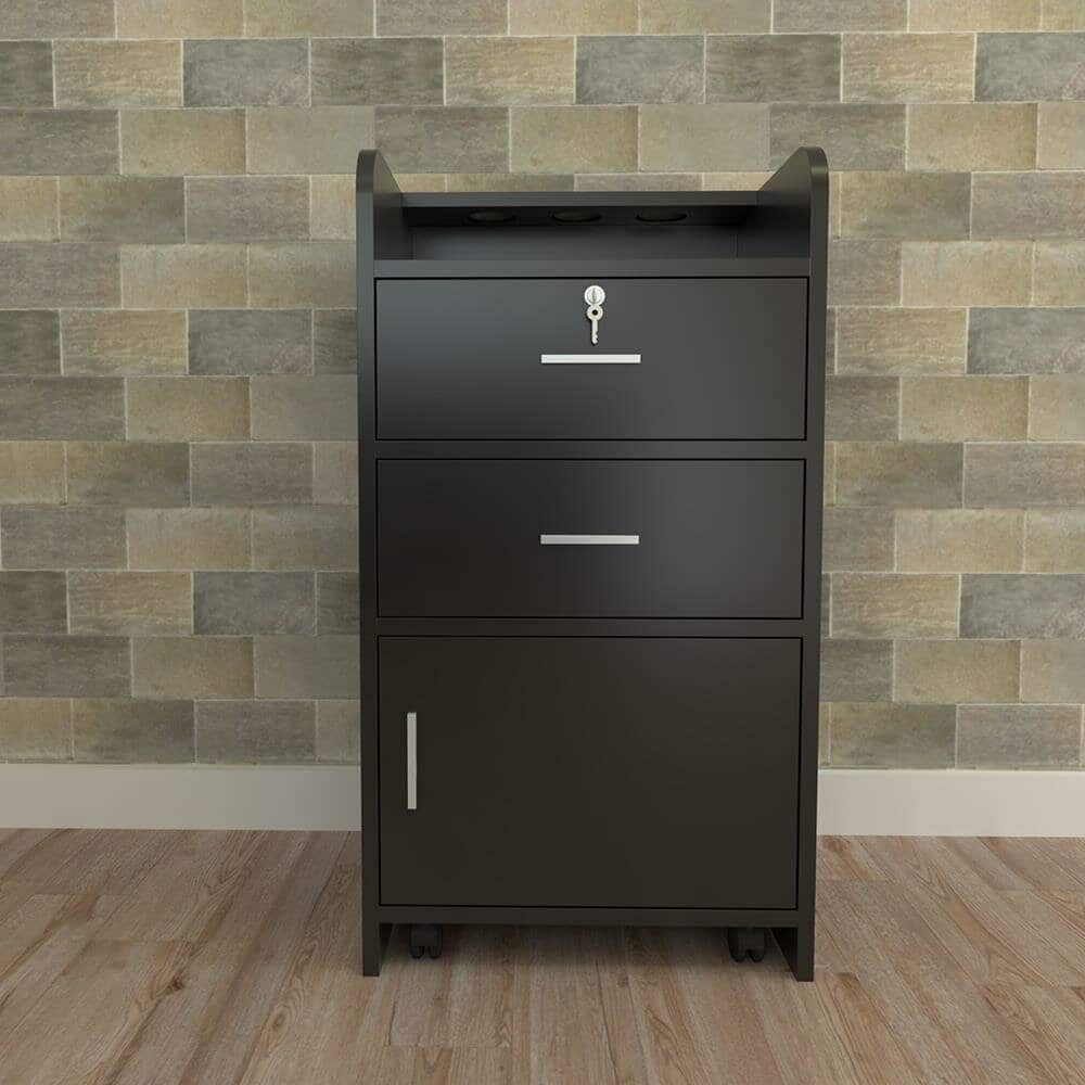 P2 Particle Board 2 Drawers 1 Door 3 Air Ducts Salon Cabinet Black - N/A