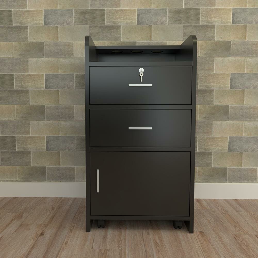 P2 Particle Board 2 Drawers 1 Door 3 Air Ducts Salon Cabinet Black - N/A