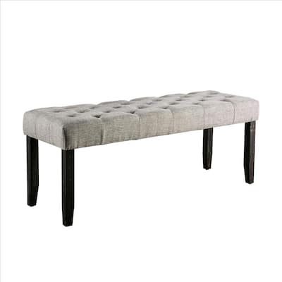 48 Inches Bench with Tufted Seat and Chamfered Legs, Light Gray - 19.5 H x 48 W x 16 L Inches
