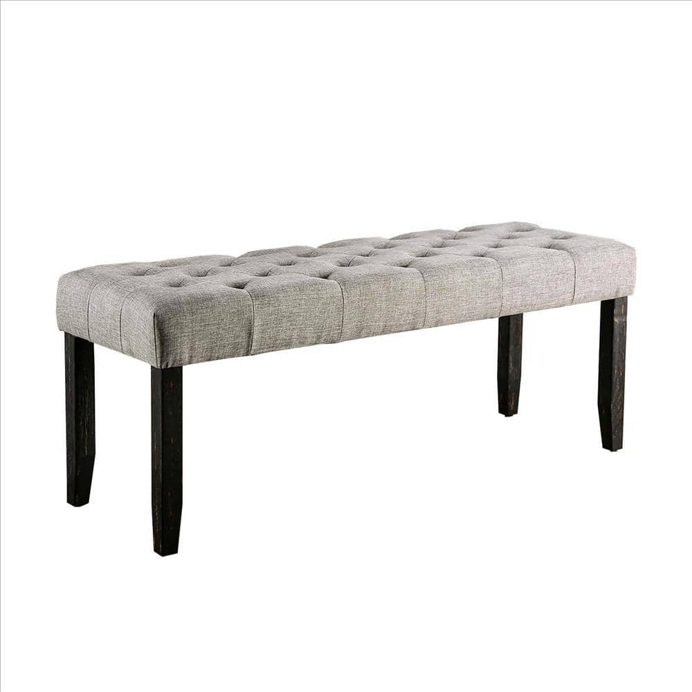48 Inches Bench with Tufted Seat and Chamfered Legs, Light Gray - 19.5 H x 48 W x 16 L Inches