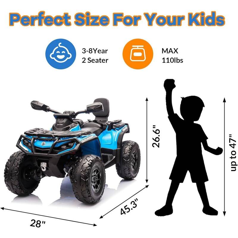12V Kids 2 Seater Ride On Toy Car, Electric ATV Vehicles for Kids Best Gift