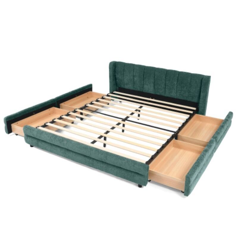 Queen Upholstered Bed Frame with Headboard & Storage Drawers