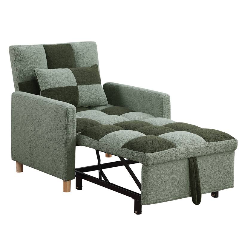 Teddy Fabric Convertible Multi-Functional Sleeper Sofa with Pillow - Green