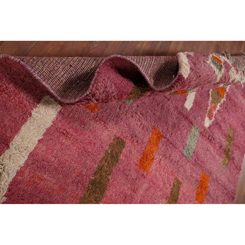 Plush Moroccan Style Area Rug Hand-Knotted Oriental Pink Wool Carpet - 5'8" x 10'1"