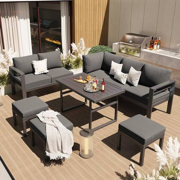 AECOJOY Aluminum Patio Furniture Set Outdoor Conversation Table and Chair