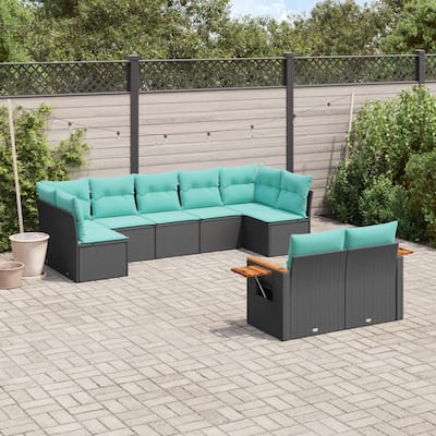 vidaXL 9 Piece Patio Sofa Set with Cushions Black Poly Rattan