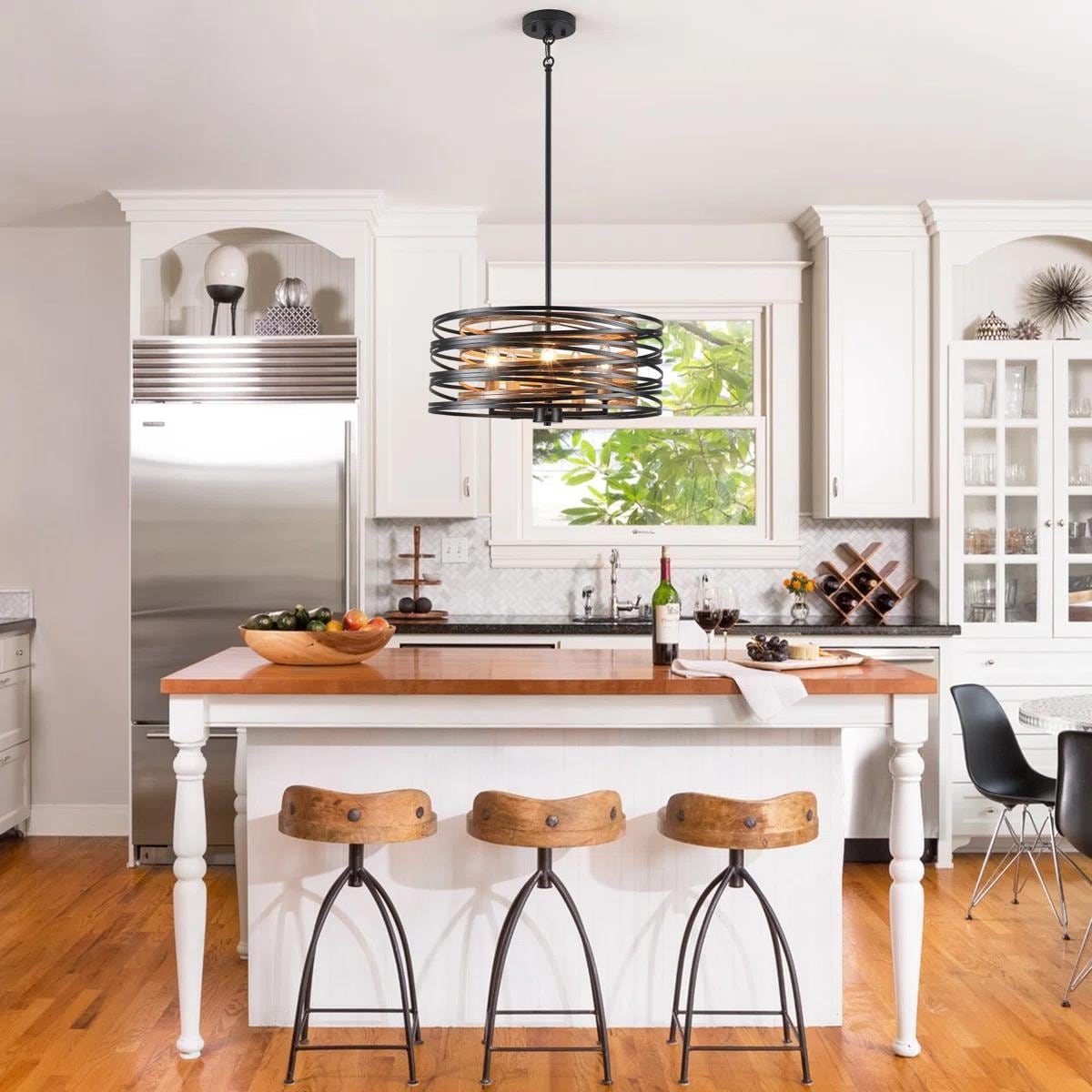 5-Light 18.9''Drum Farmhouse Mosaic Chandeliers for Dining Room Lighting Fixtures Over Table