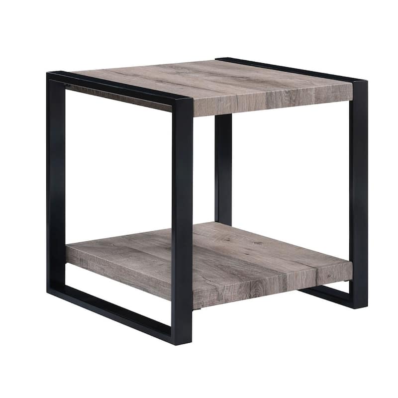 Mils Side End Table, 24 Inch, Gray Square Wood Top, Black Metal Legs