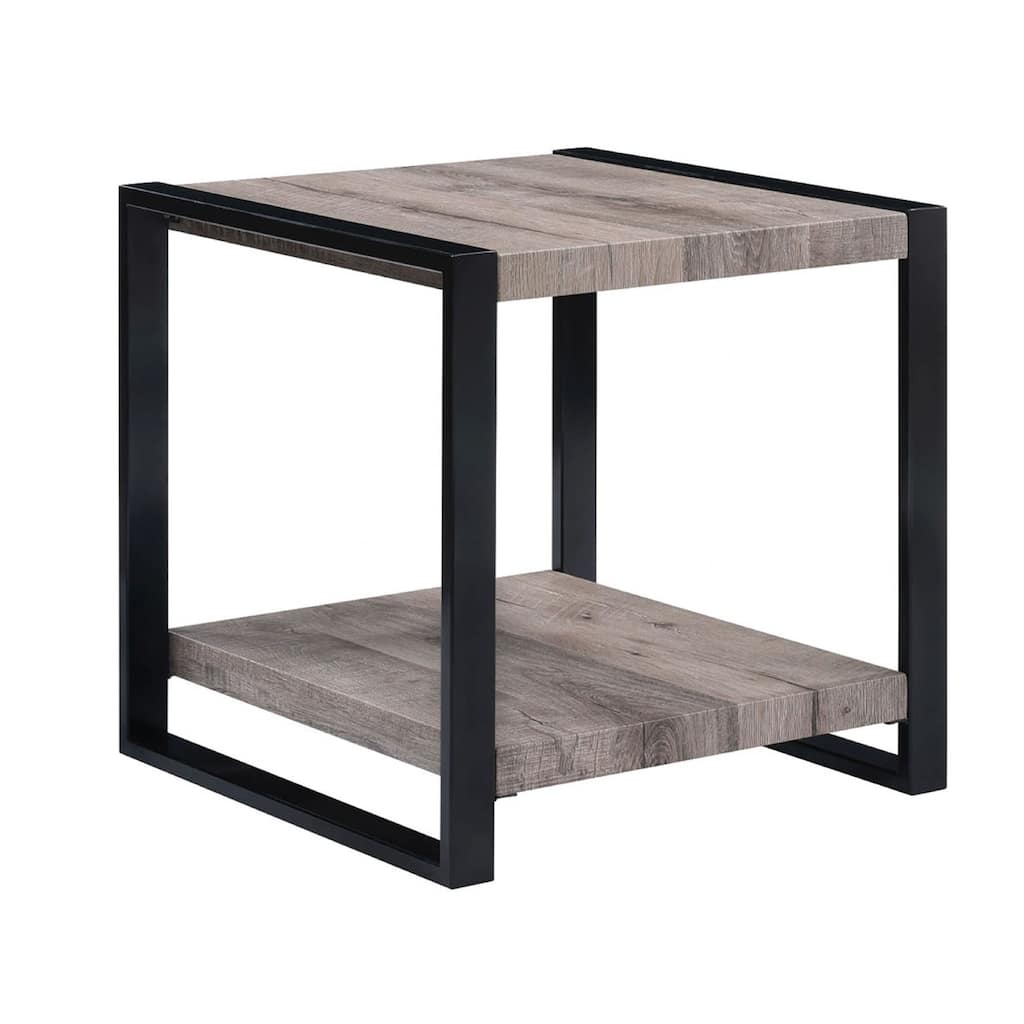 Mils Side End Table, 24 Inch, Gray Square Wood Top, Black Metal Legs