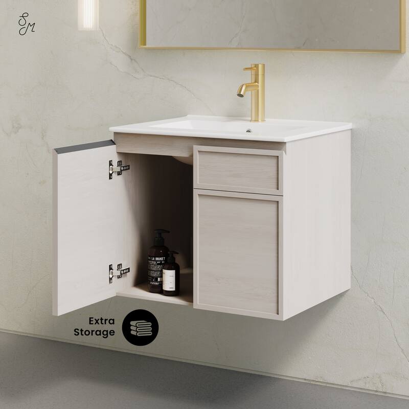 St. Tropez 24" Wall-Mounted Bathroom Vanity In White Oak With Sink Top - 24