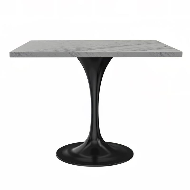 LeisureMod Verve Square Dining Table with Resin Top and Black Steel Base for Kitchen and Dining Room