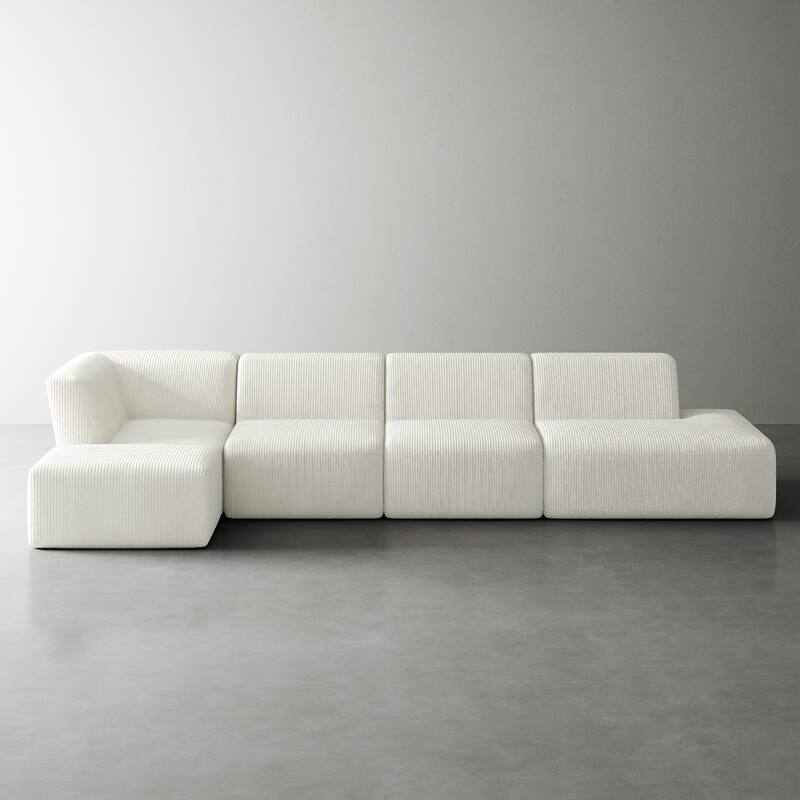 Oversized Corduroy Modular Sectional Fabric Sofa - BEIGE/SIDE CHAIR&ARMCHAIR&OTTOMAN&2 ARMLESS