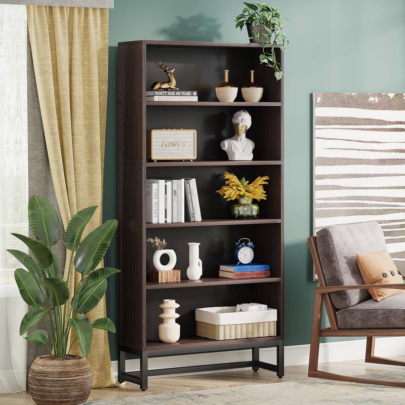 Tall Bookcase Black Bookshelf, 70.8 Inches Large Bookcases Organizer