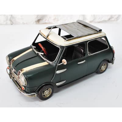 Metal Art Tin Model - Mini Cooper 1;18 Scale Green + White Roof  Metal